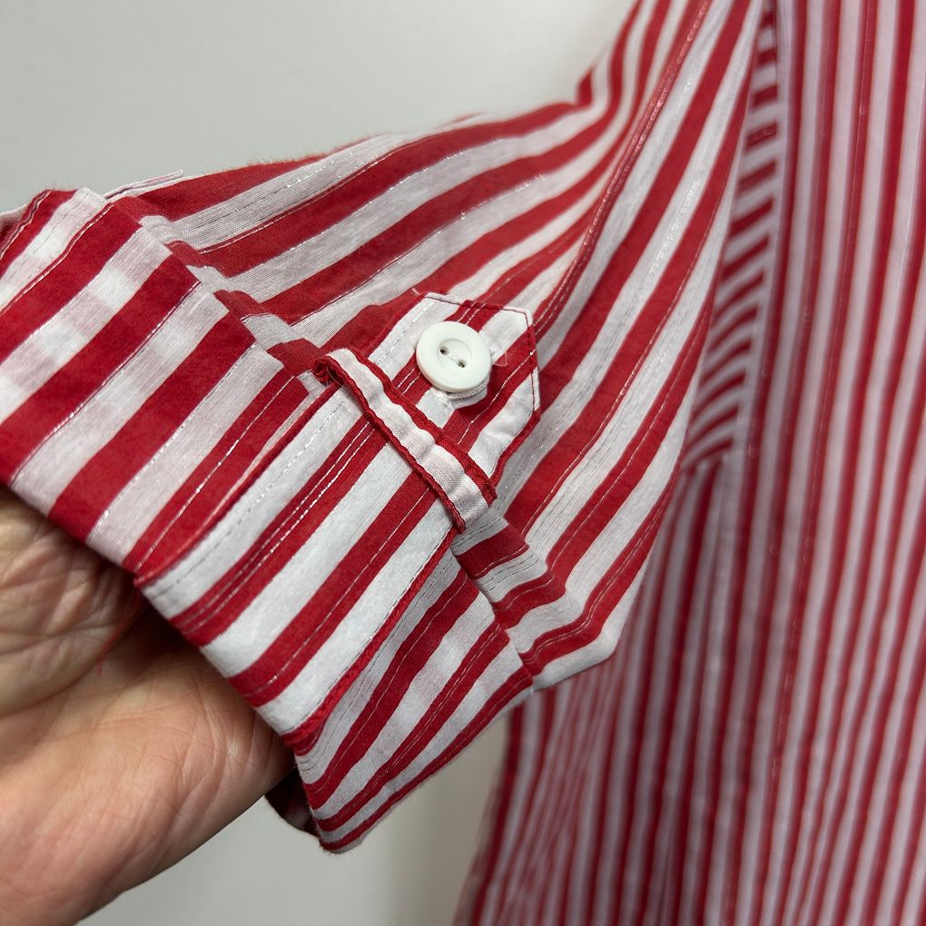 Maggie T Red Cotton Striped Shirt - Size 16