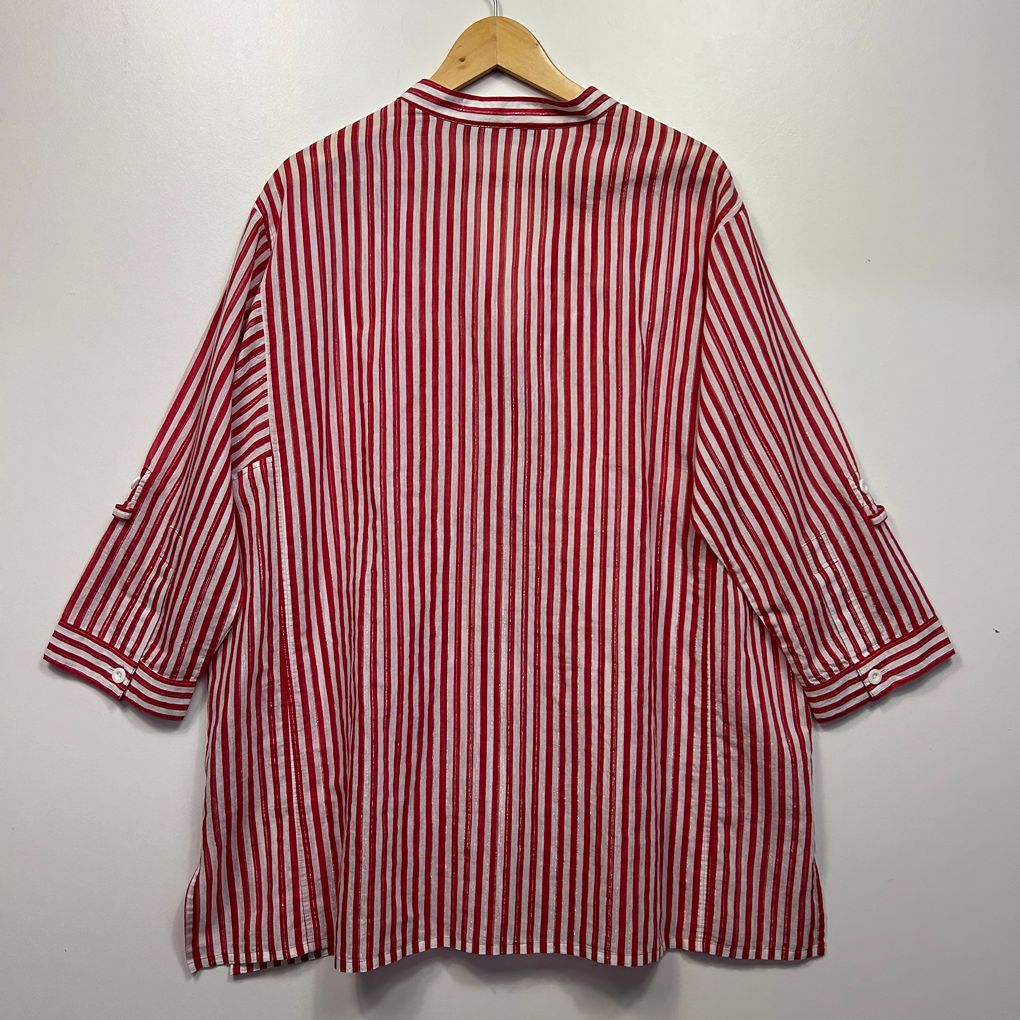 Maggie T Red Cotton Striped Shirt - Size 16