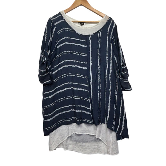 Clarity by Threadz Tunic Top Size 16 XL Navy White Layered Roll Tab Sleeve