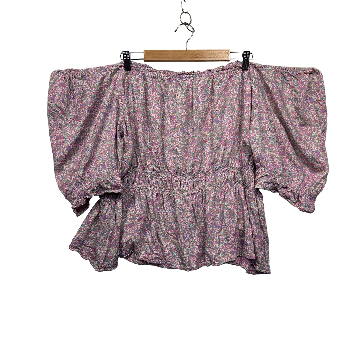 Edited Top Size 26 Pink Floral Off the Shoulder Viscose