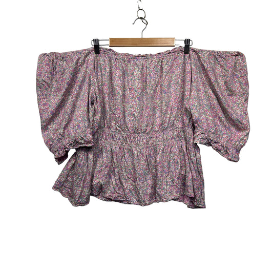 Edited Top Size 26 Pink Floral Off the Shoulder Viscose