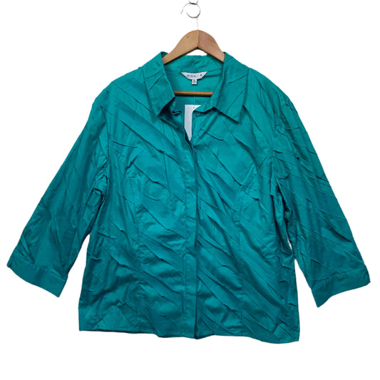 Noni B Top Size 16 XL Teal Aqua Button Up Long Sleeve New