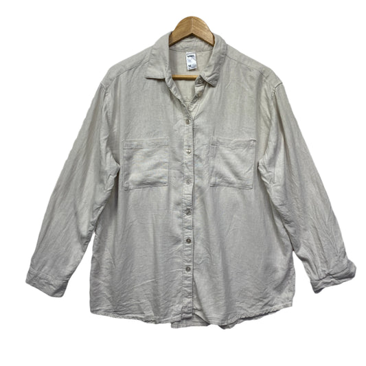 Anko Top Size 14 Long Sleeve Beige Linen Blend Button Up