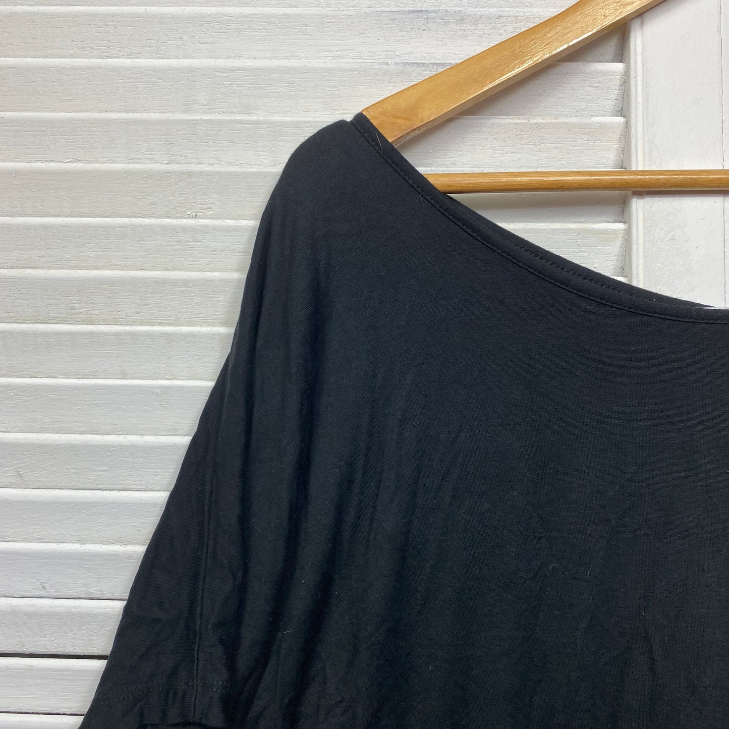 Betty Basics Top Size 14 Black Draped Short Sleeves