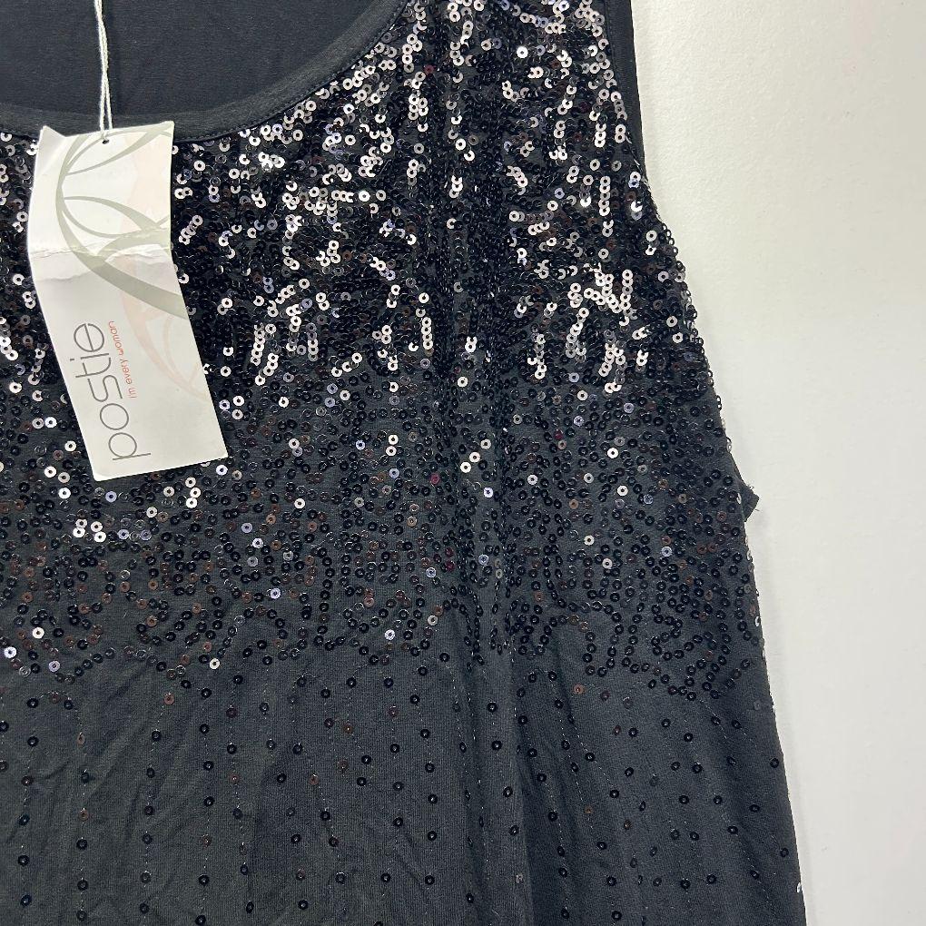 Postie Black Sequin Sleeveless Top- Size 28