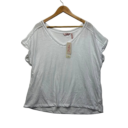 Millers White Crochet Trim V Neck Cotton Top - Size 20