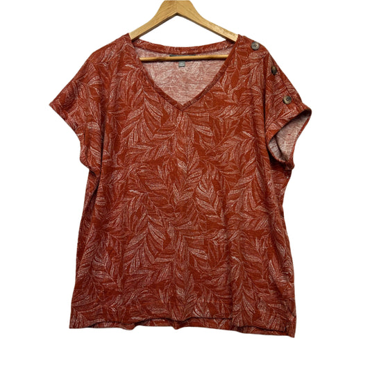 Suzanne Grae Top Size 2XL 16 18 Rust Floral Short Sleeve