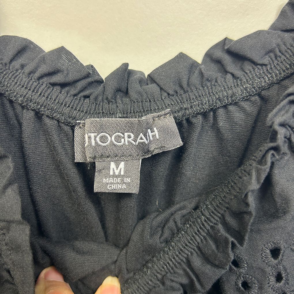 Autograph Black Broderie Cotton Top - Size18/M