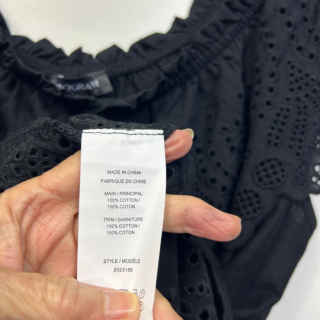 Autograph Black Broderie Cotton Top - Size18/M
