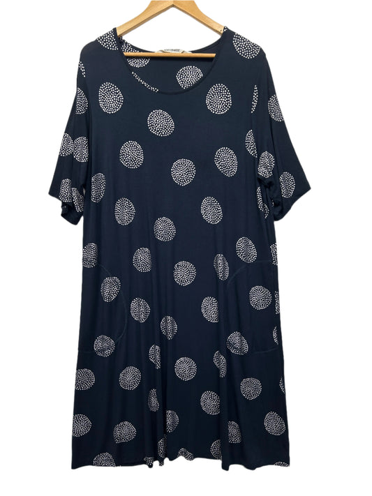 Virtuelle Maxi Dress Size 16 Small Plus Short Sleeve Navy Pockets Bamboo Viscose