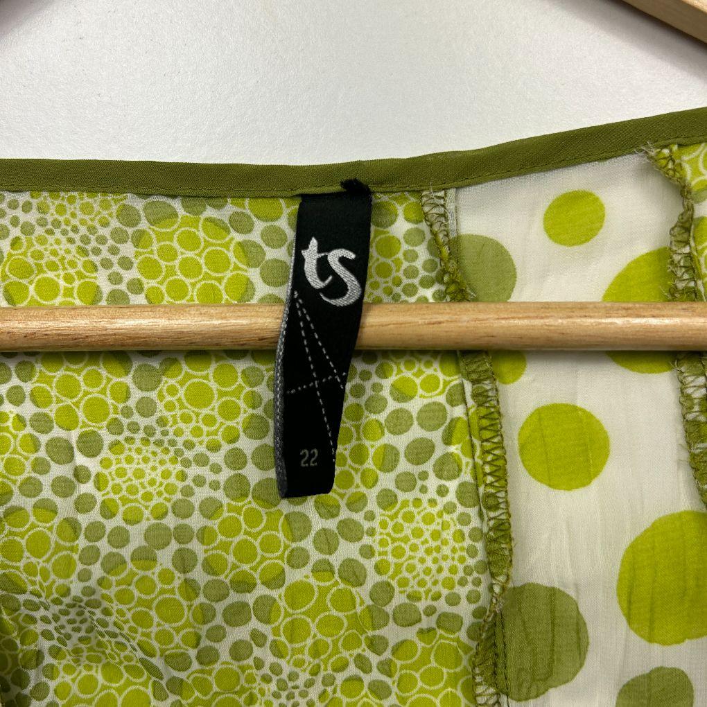 Taking Shape Green/White Polka Dot Sheer Top - Size 22