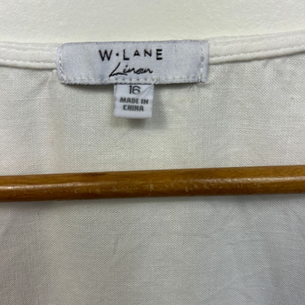 W Lane White Linen Sequin Top - Size 16
