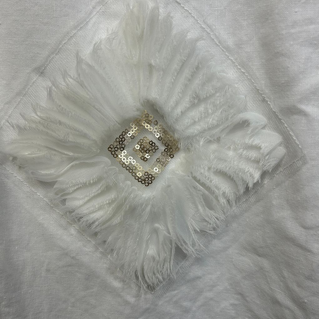 W Lane White Linen Sequin Top - Size 16