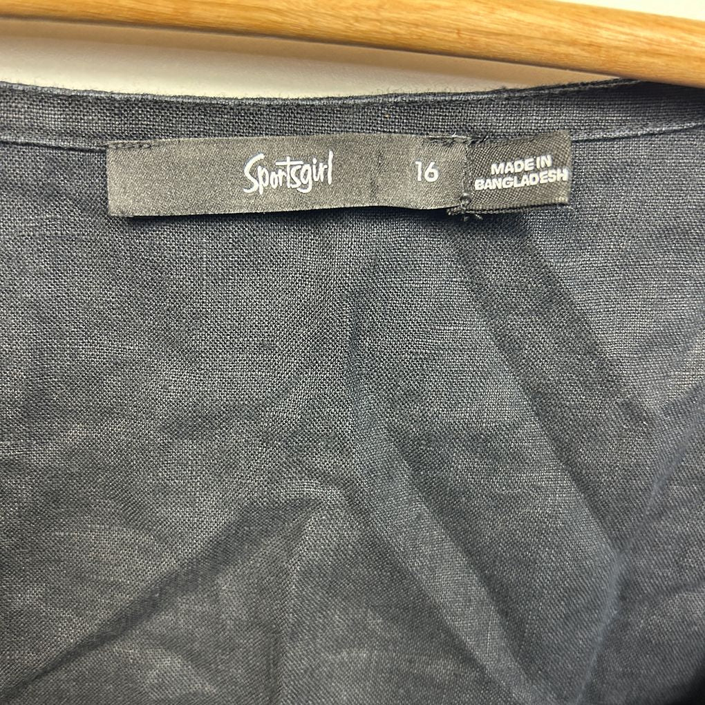 Sportsgirl Black Linen Top - Size 16
