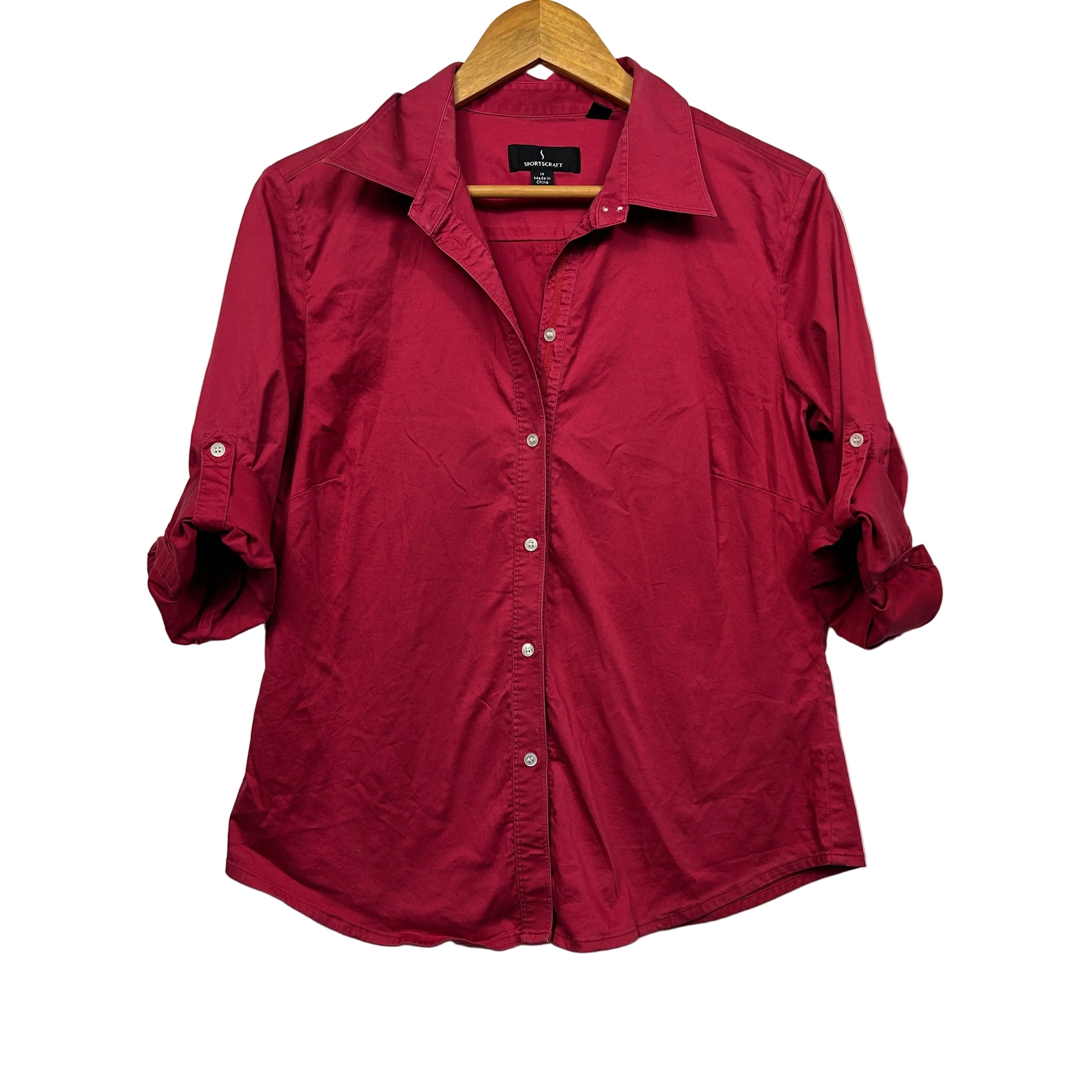 Sportscraft Button Up Burgundy Shirt - Size 14