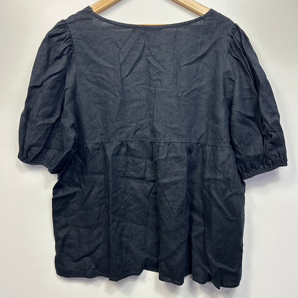 Sportsgirl Black Linen Top - Size 16