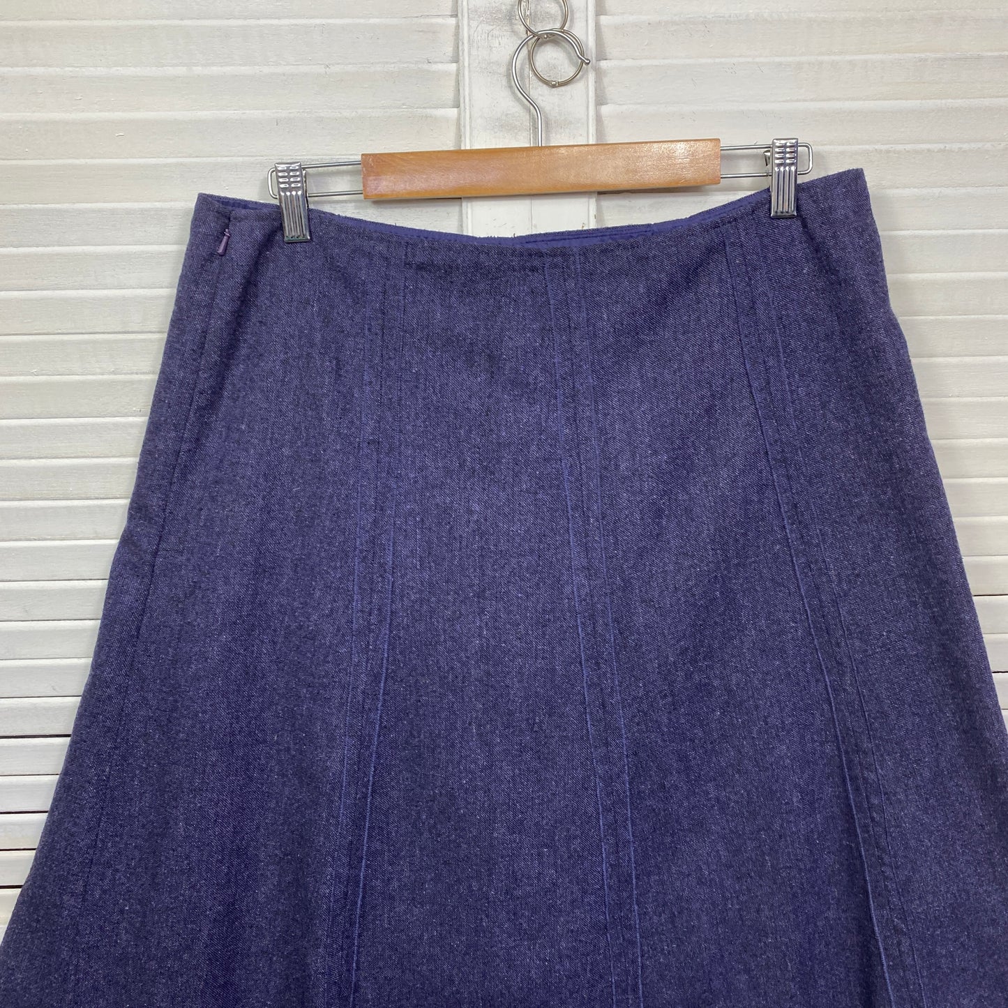 Wool Blend Skirt Size 14 A-line Purple Midi Length Lined Side Zip