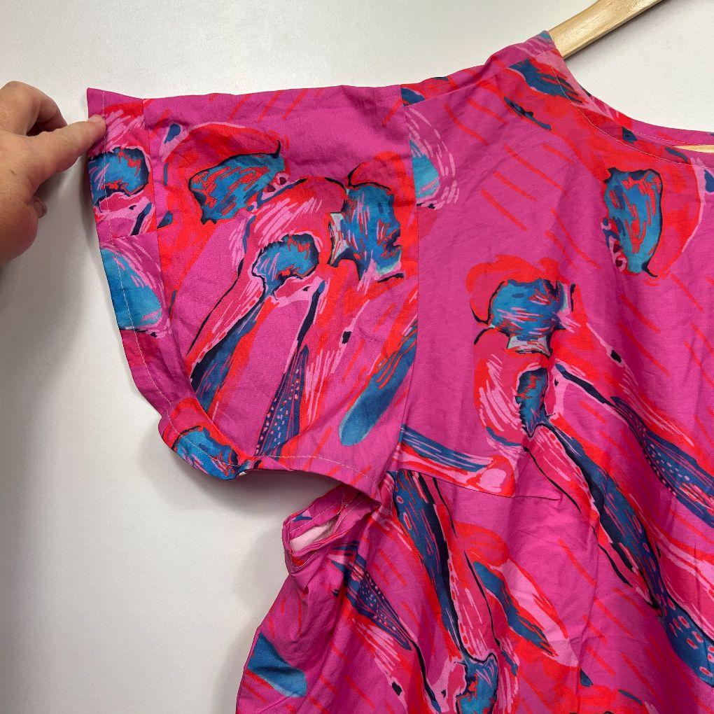 Handmade Hot Pink Multi Print Cotton Dress - Size 18/20/22