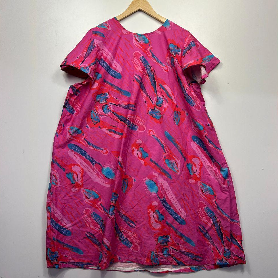 Handmade Hot Pink Multi Print Cotton Dress - Size 18/20/22