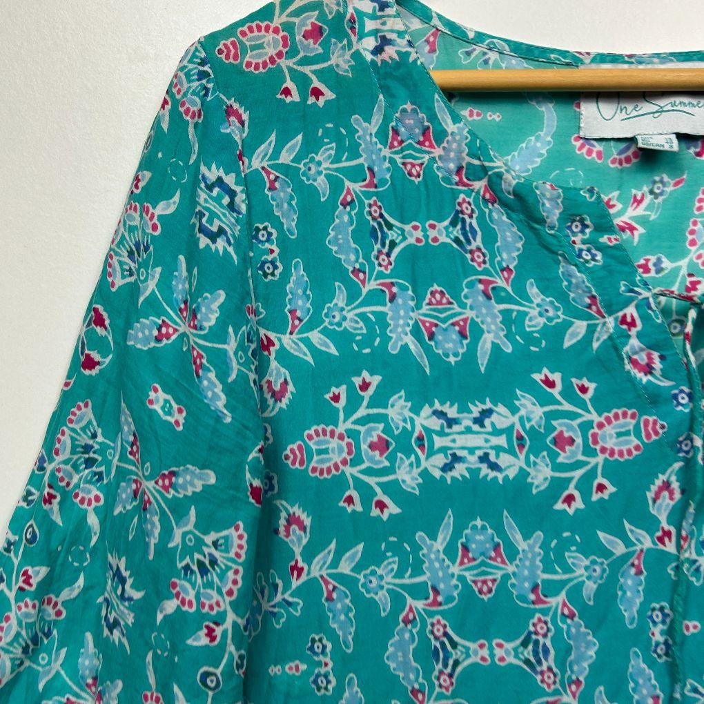 One Summer Teal Floral Cotton Dress - Size 12