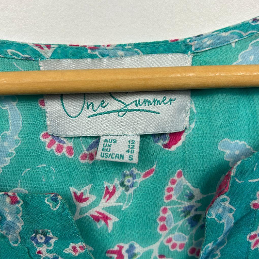 One Summer Teal Floral Cotton Dress - Size 12