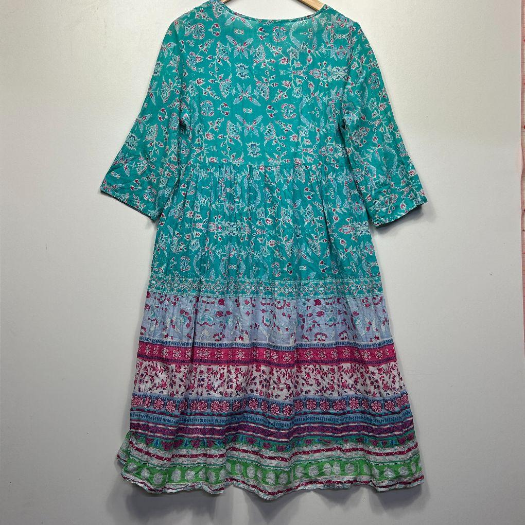 One Summer Teal Floral Cotton Dress - Size 12