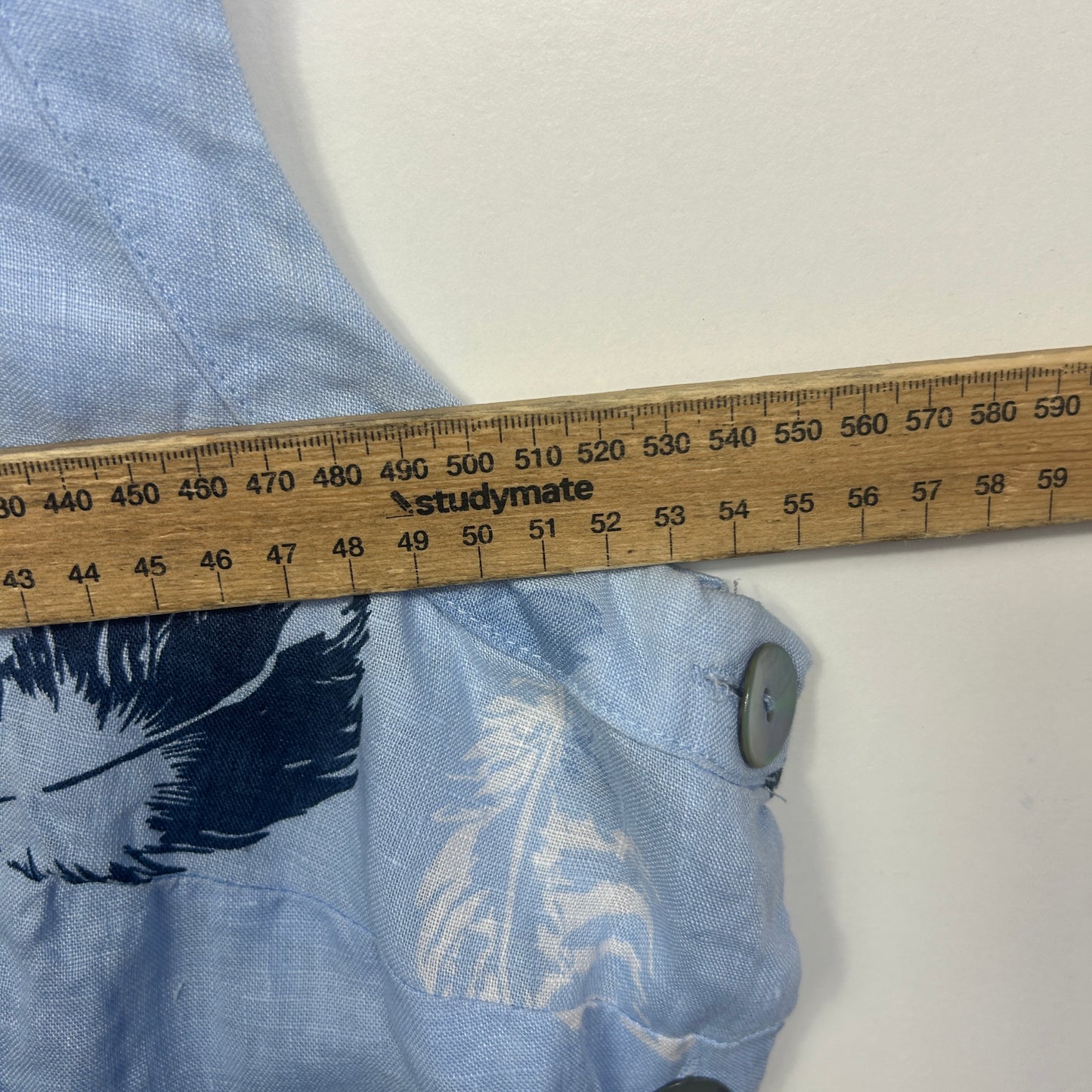 W Lane Blue Feather Print Linen Top - Size 16