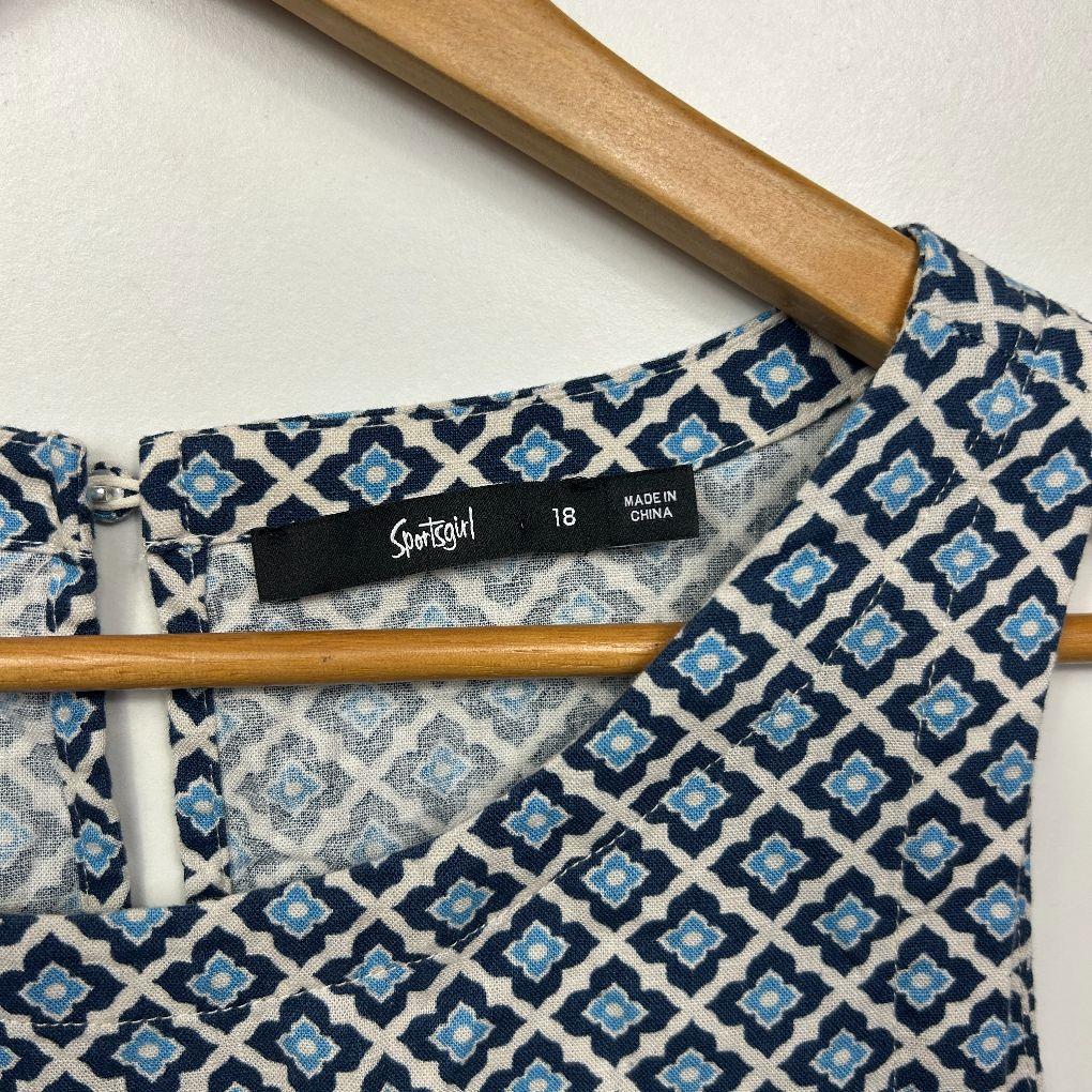 Sportsgirl Blue Geometric Print Dress - Size 18