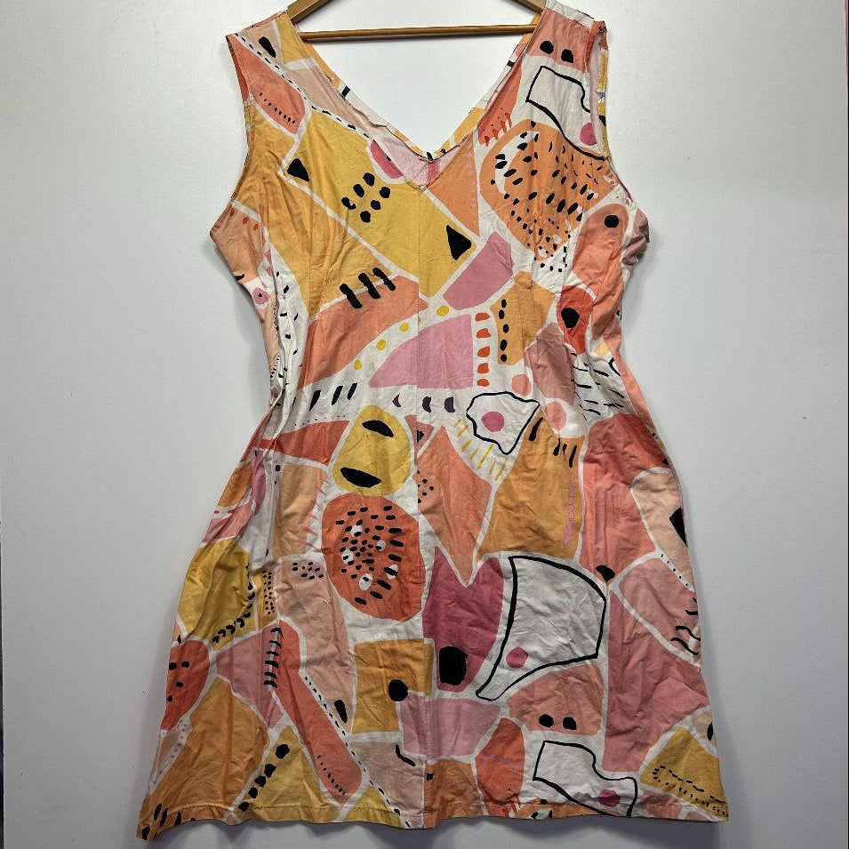 Handmade Peach/Pink Abstract Dress - Size 18/20/22