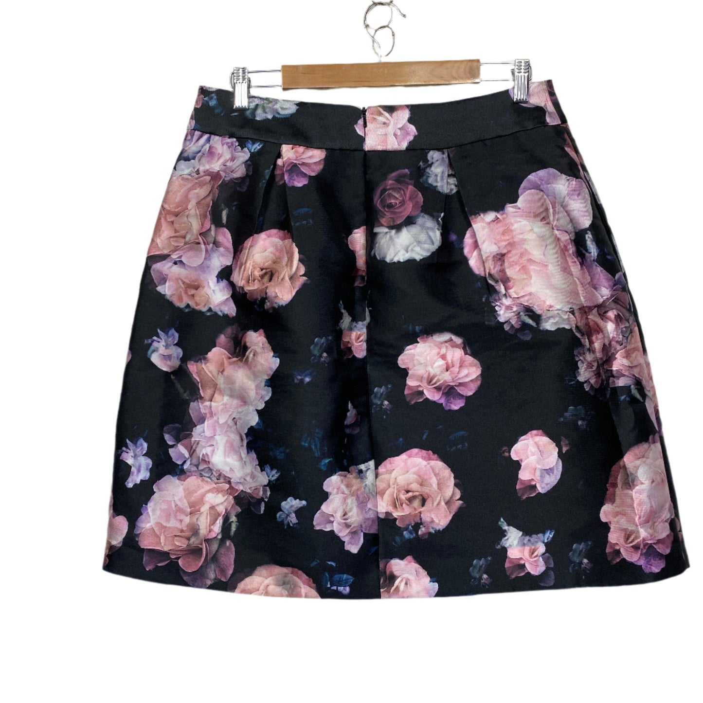 Review Skirt Size 14 Black Floral Pockets Fit & Flare