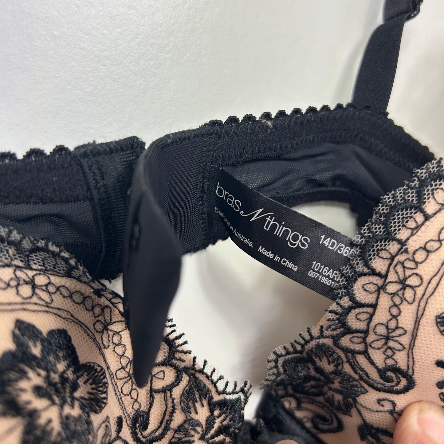 Bras N Things Black Nude Floral Lace Bra - Size 14D/36D