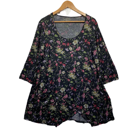 Taking Shape Top Size XXL 22 24 Black Floral Long Sleeve Crinkle