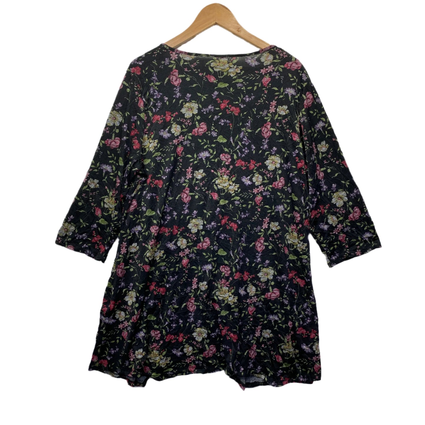 Taking Shape Top Size XXL 22 24 Black Floral Long Sleeve Crinkle