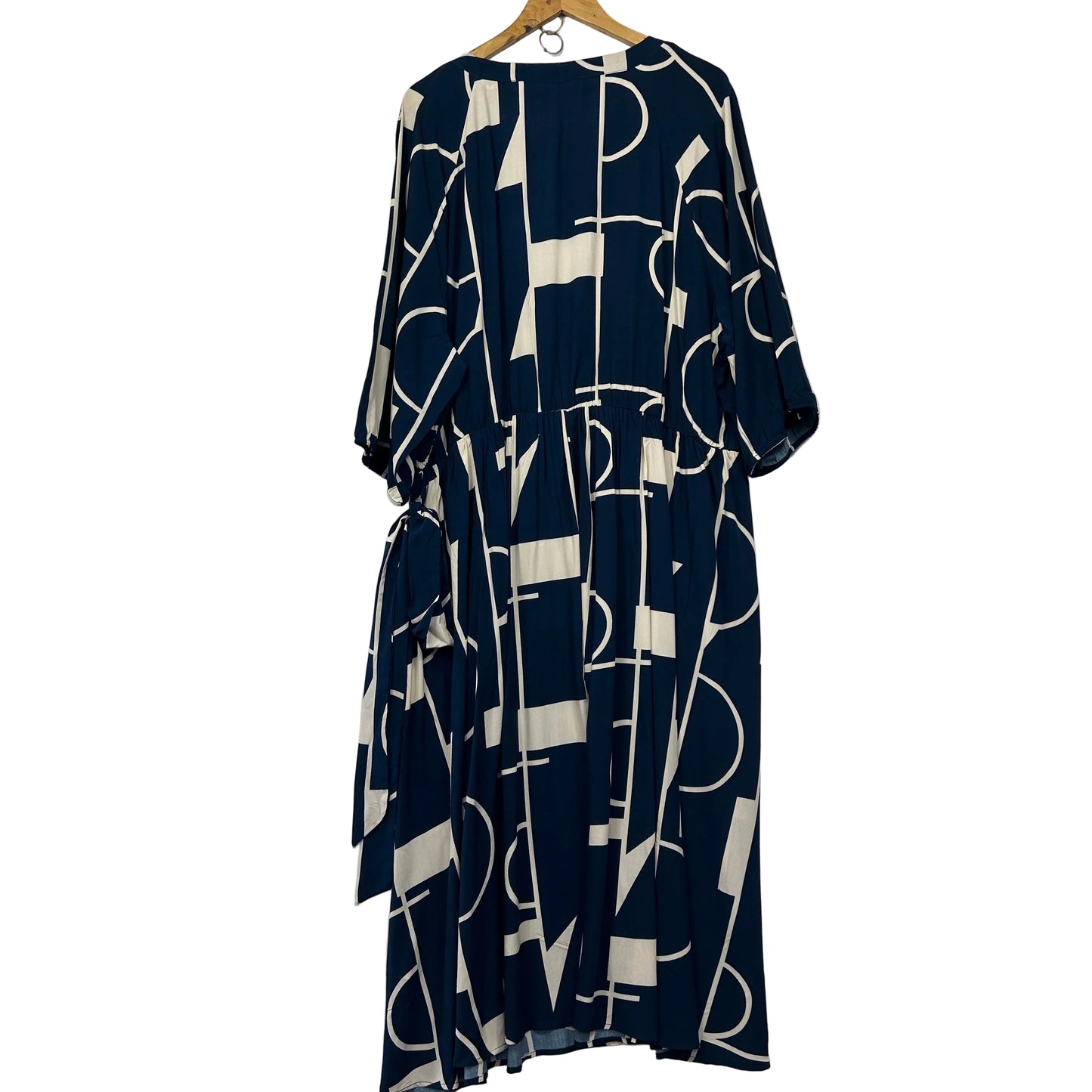 Bloomchic Navy & Cream Geometric Print Dress - Size 30