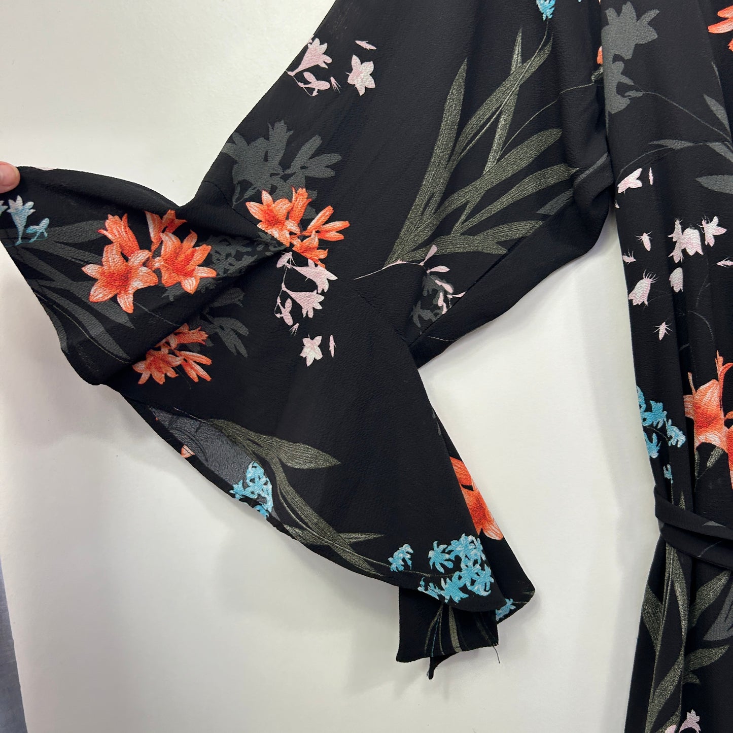 City Chic Black Floral Bell Sleeve Dress - Size 22/XL