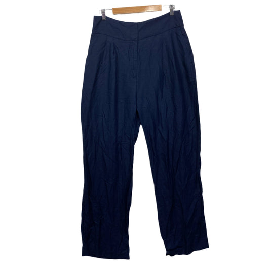 Preview Pants Size 14 Navy Linen Pockets Pleated Zip Fly Office