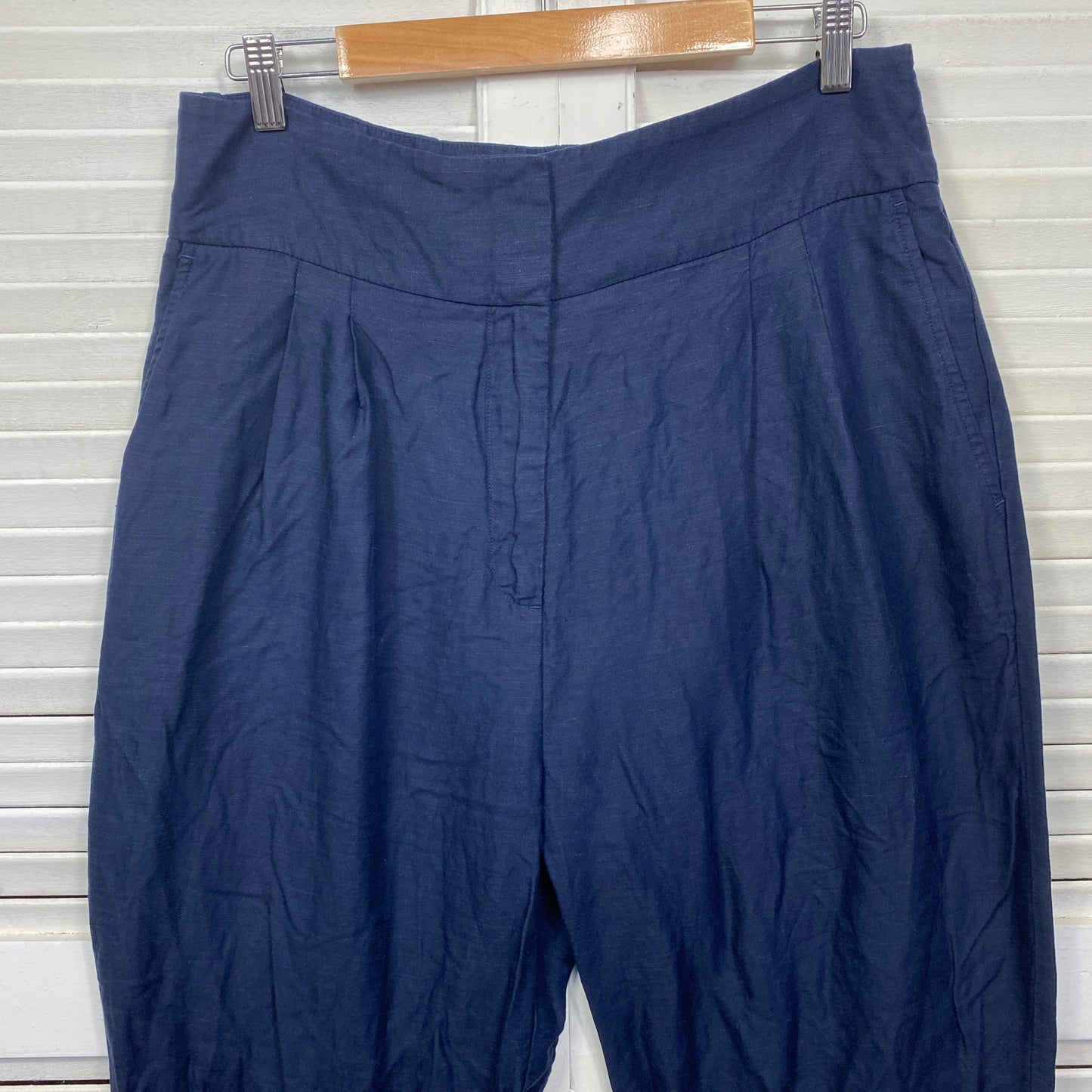 Preview Pants Size 14 Navy Linen Pockets Pleated Zip Fly Office