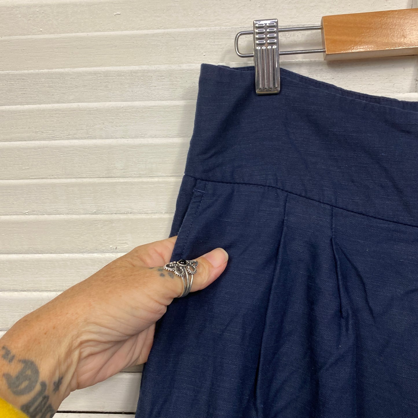 Preview Pants Size 14 Navy Linen Pockets Pleated Zip Fly Office