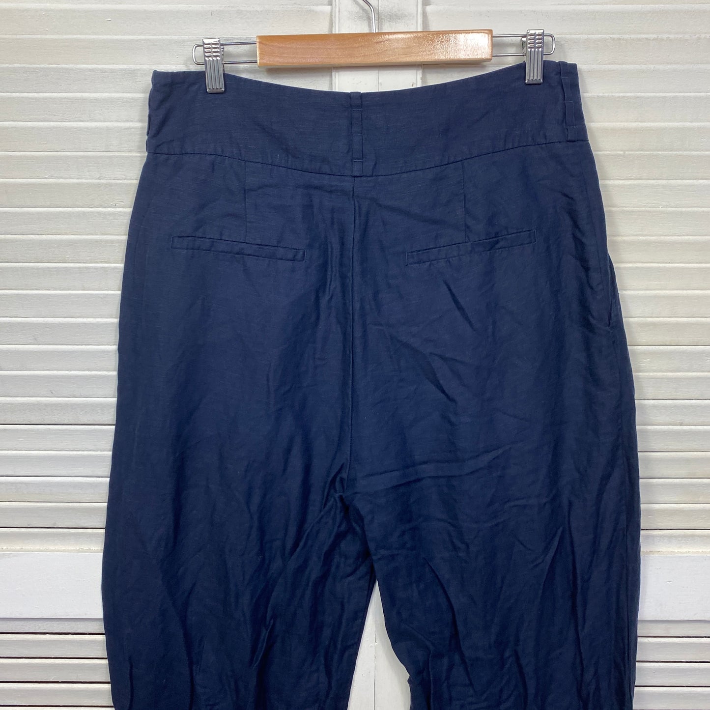 Preview Pants Size 14 Navy Linen Pockets Pleated Zip Fly Office