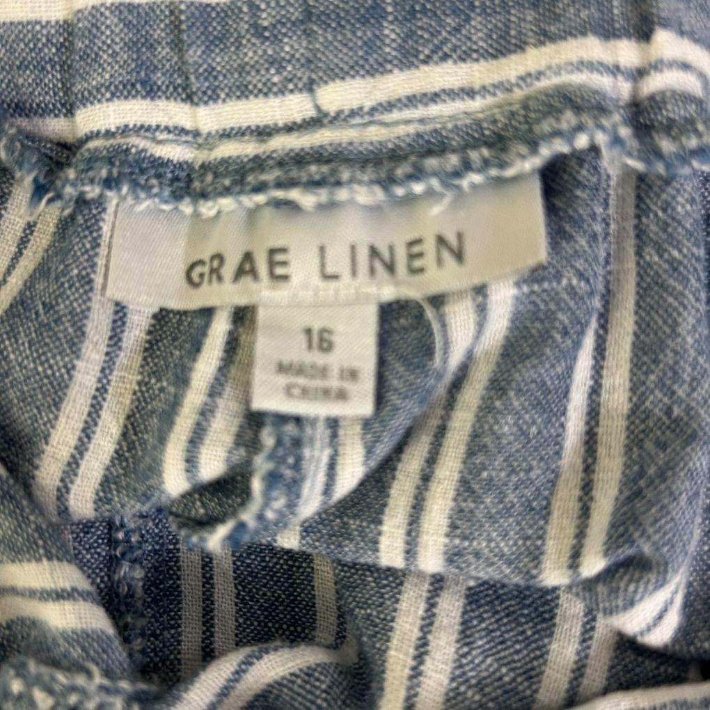 Suzanne Grae Blue Stripe Linen Pants - Size