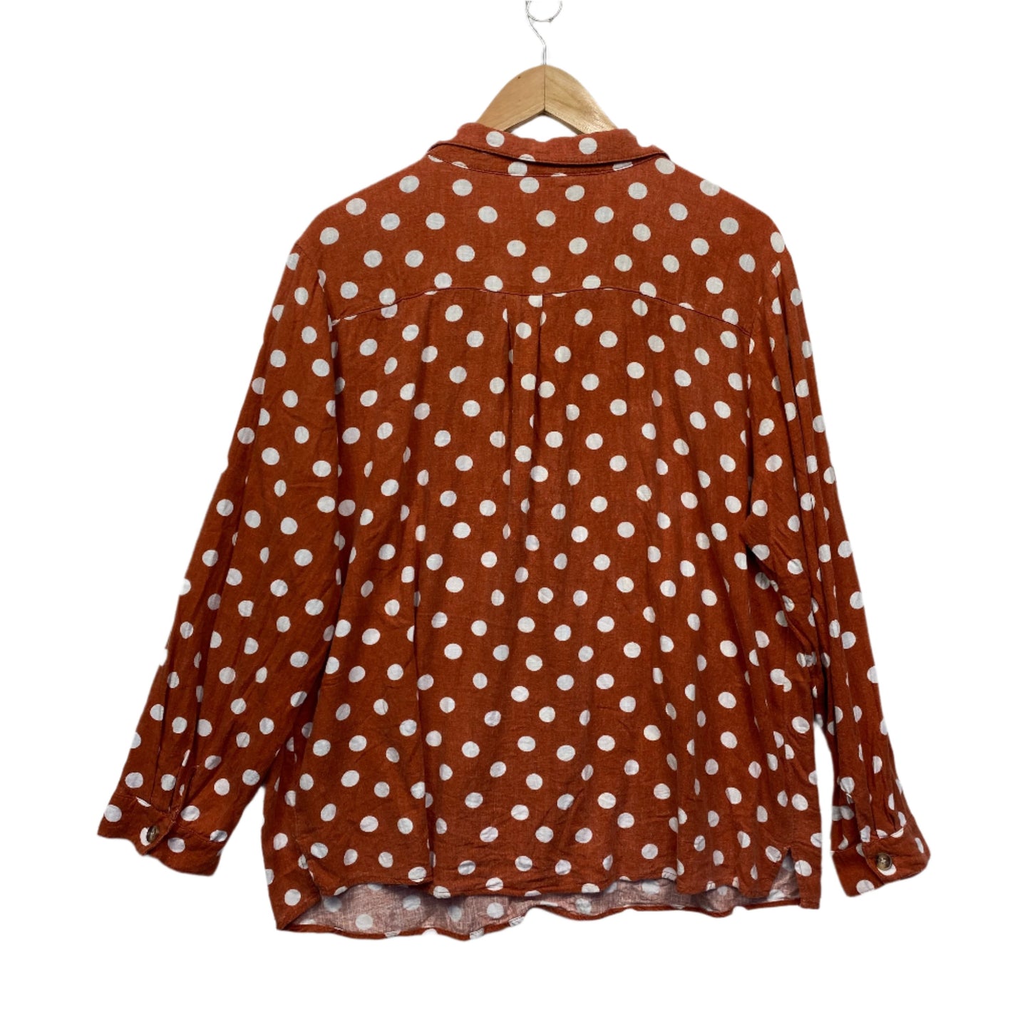 Suzanne Grae Linen Top Size 16 Rust White Polka Dots