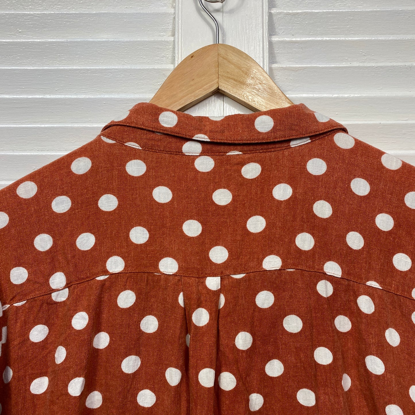 Suzanne Grae Linen Top Size 16 Rust White Polka Dots