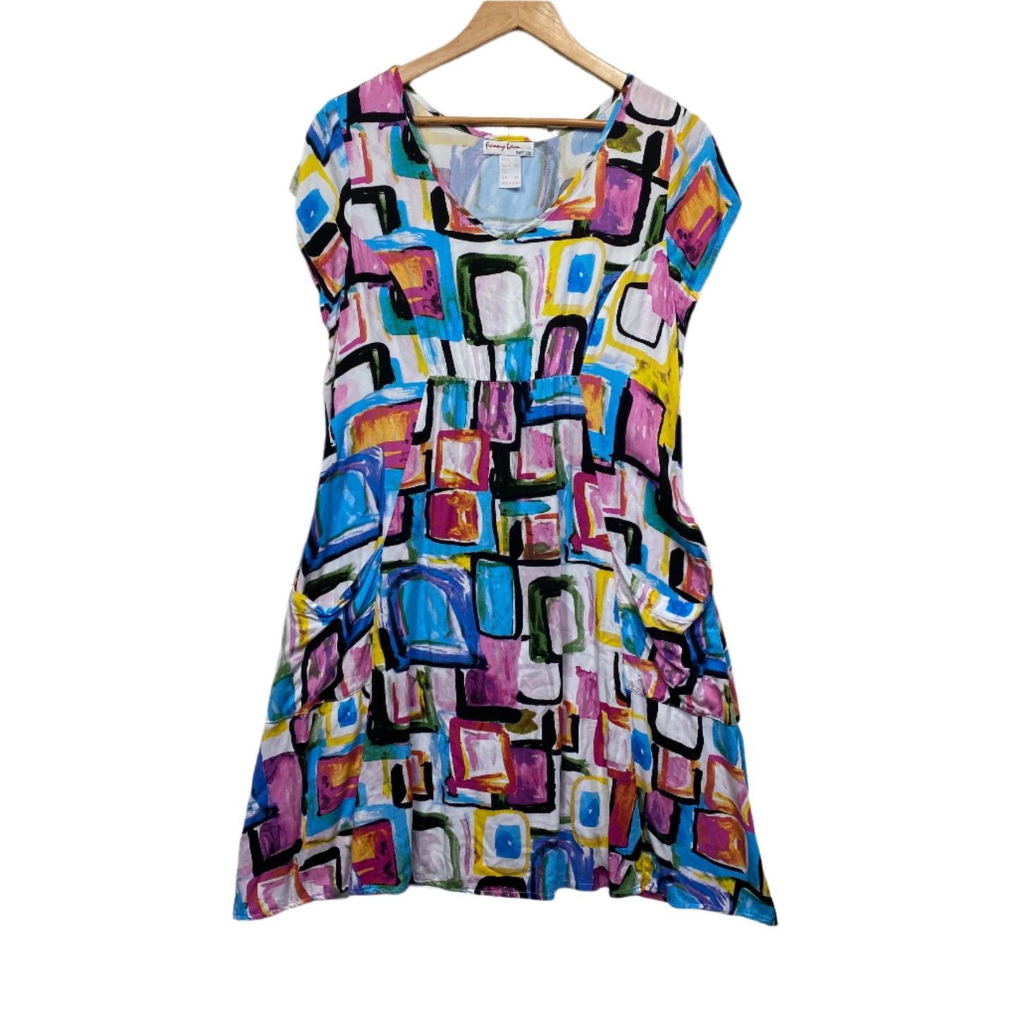 Ferny Lan Dress Size 14 Short Sleeve Multicoloured Rayon Cotton