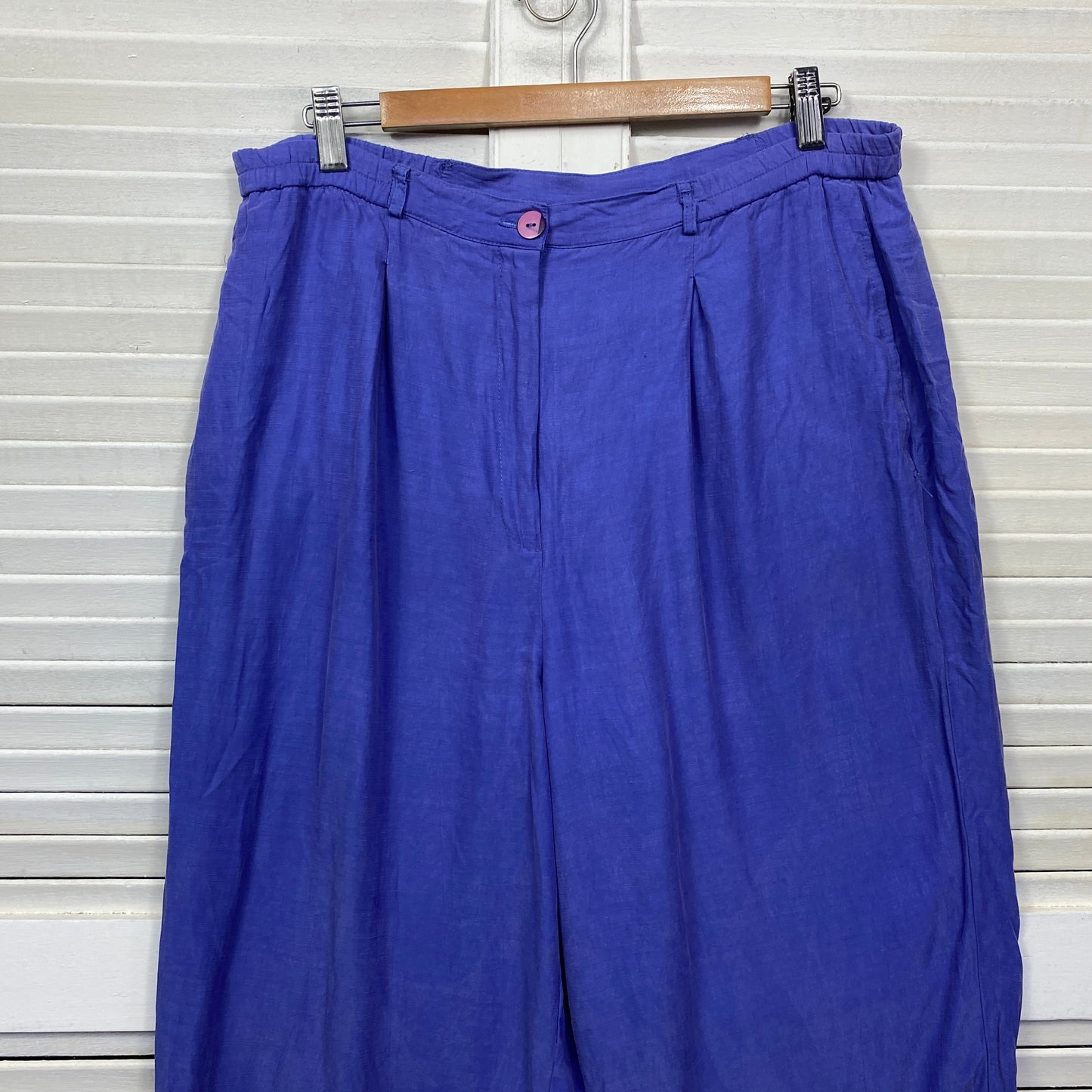 Vintage Stitches Pants Size 16 Purple Blue Pockets Linen Blend