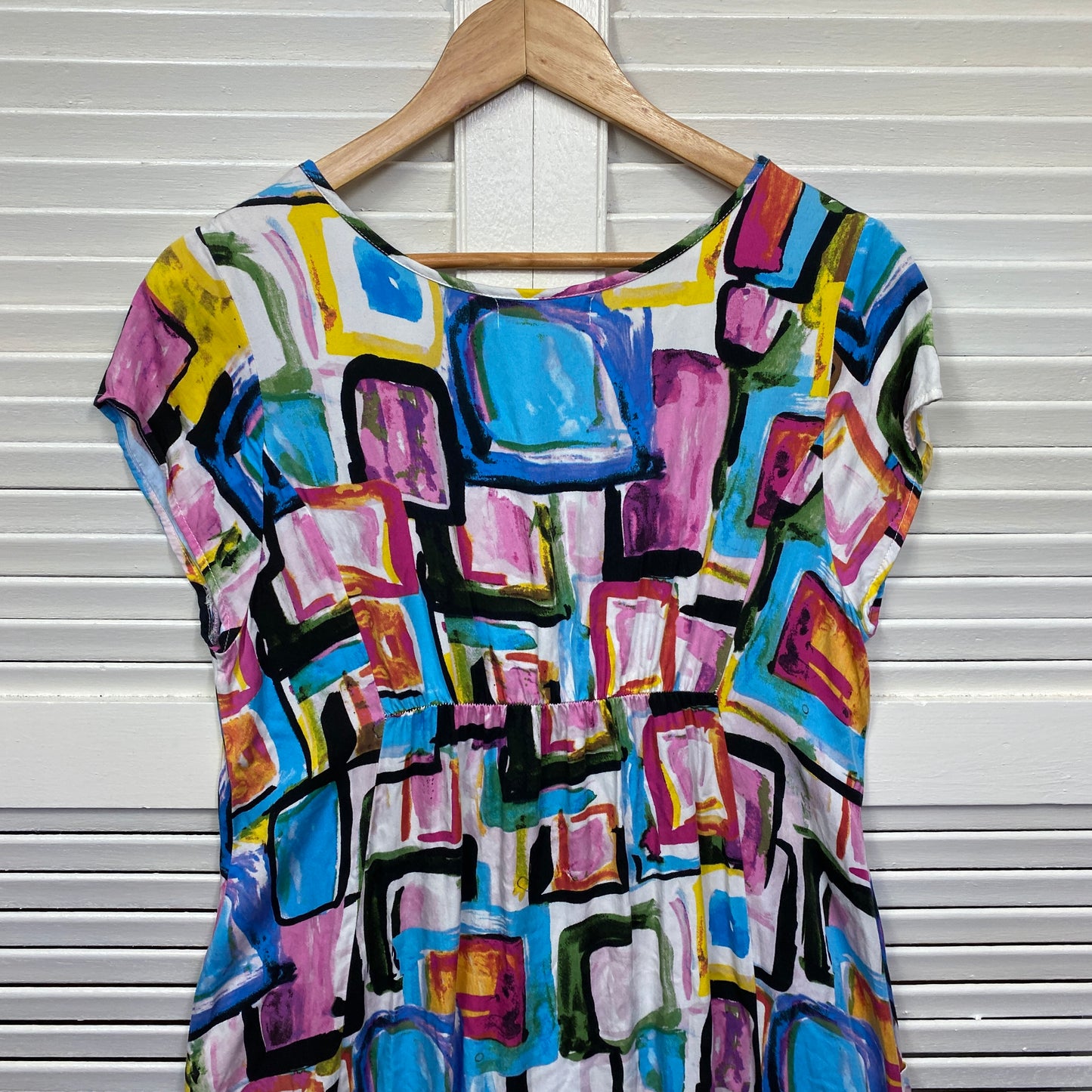 Ferny Lan Dress Size 14 Short Sleeve Multicoloured Rayon Cotton