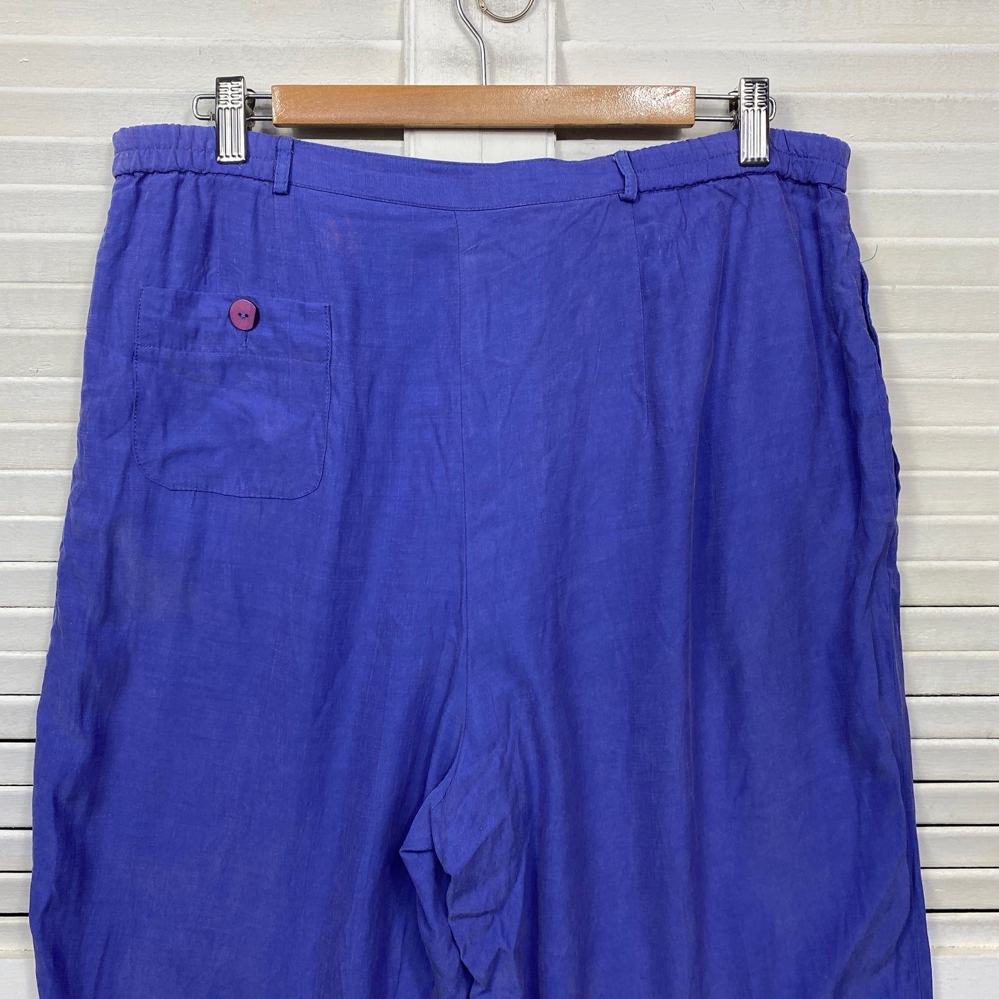 Vintage Stitches Pants Size 16 Purple Blue Pockets Linen Blend