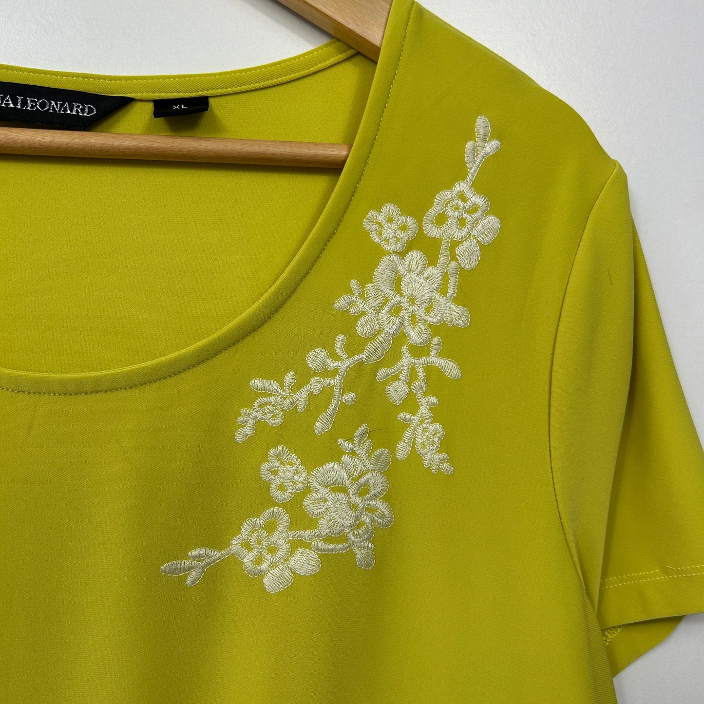 Nina Leonard Chartreuse Embroidered Top - Size XL