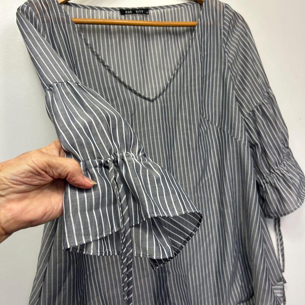 Cue City Grey Stripe Top - Size 14