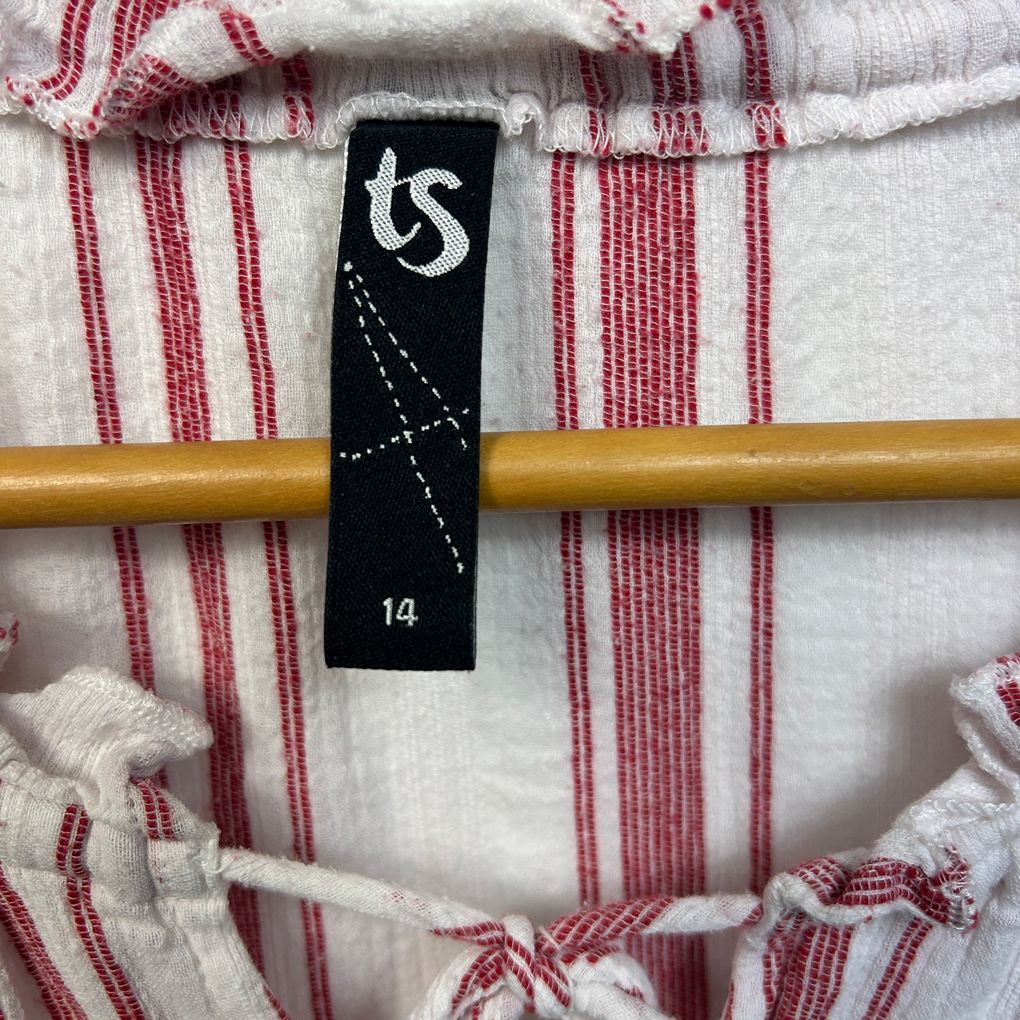 Taking Shape Red Striped Cotton Top - Size 14