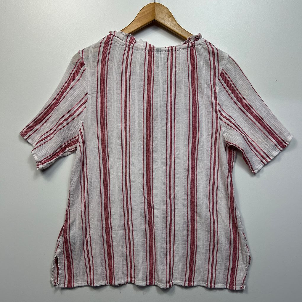 Taking Shape Red Striped Cotton Top - Size 14
